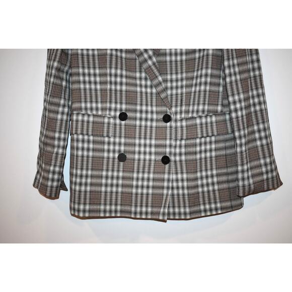 Theory Piazza Wool Blazer Jacket Size 0 Optical Plaid Brown Multicolor Academia - Picture 3 of 11